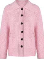 fano Thermal Warm Soft Knit Single Button Relaxed Fit Office Pink Cardigans