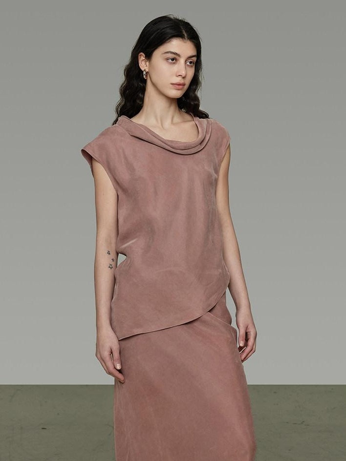 unspoken Eco Recycled Viscose Loose Fit Pullover Office Women Smoky Pink Casual Blouses