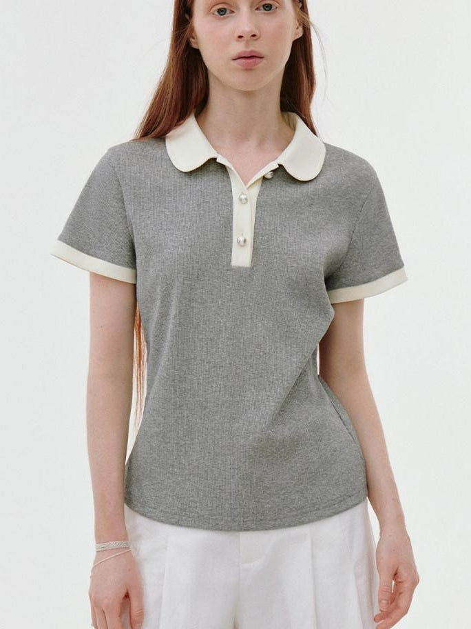 fano Stretch Cotton Henley Neck Korean Straight Heather Gray Short Sleeve T-Shirts