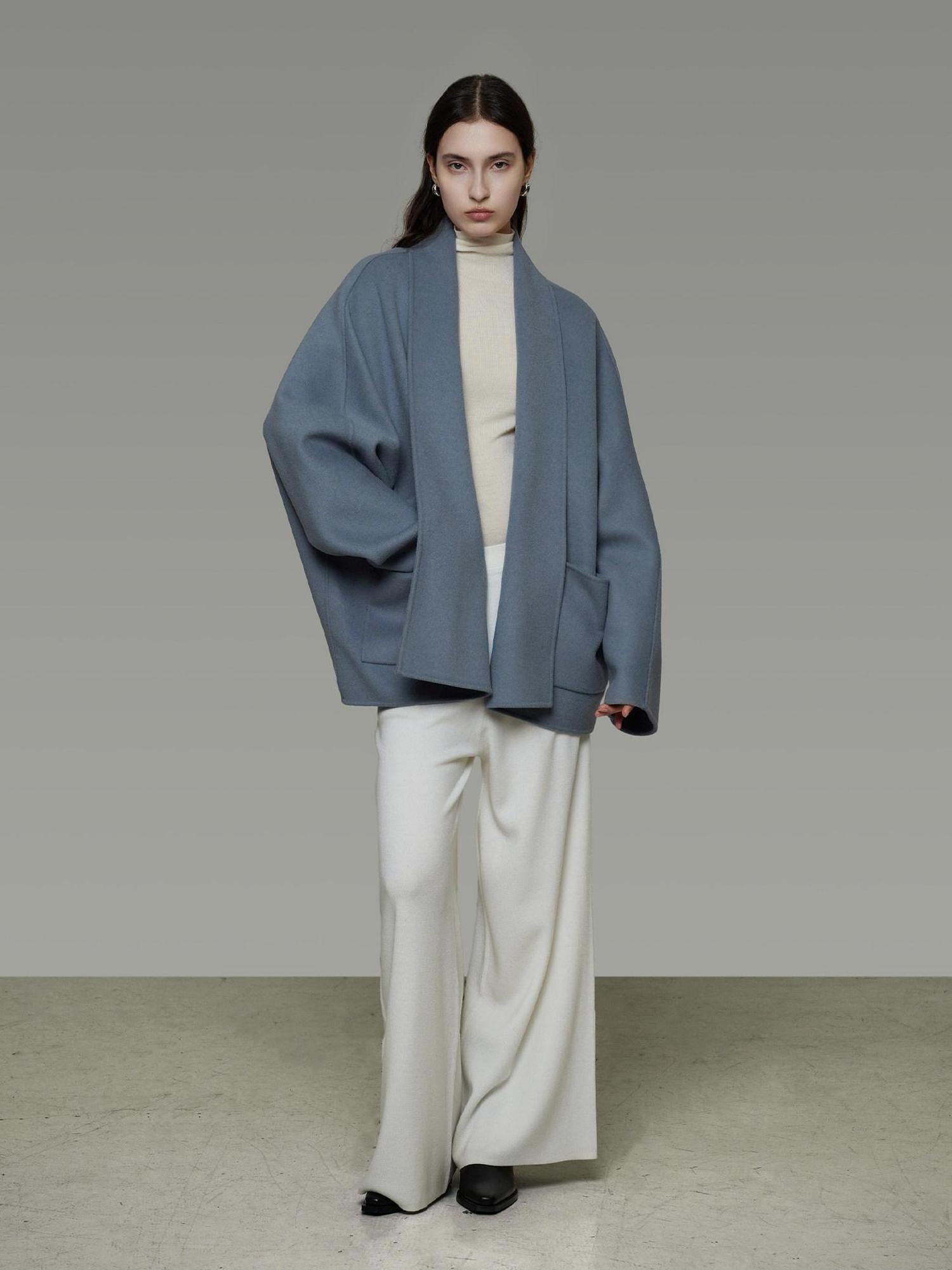 unspoken Pure Sheepswool Structured Tailoring Relaxed Fit Mist Blue Wool Coats