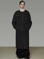 unspoken Warm 3D Embellished Loose Minimalist Commuter Long Women Deep Gray Wool Coats