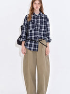 fano Breathable Cotton Khaki Natural Waist Casual Zipper Fly Women Wide Leg Pants