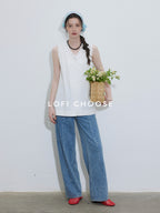 Lofi choose Chic Lace Collar Sleeveless Loose Fit Office Workwear Women White Blouses