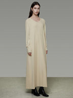 unspoken Non Fading Modal Cotton Long Sleeve Loose Waist Minimalist Commuter Maxi Dresses