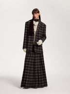 someone sometimes Original Design Plaid V-neck Long Sleeve Polyester Office Chic Top & Skirt Sets