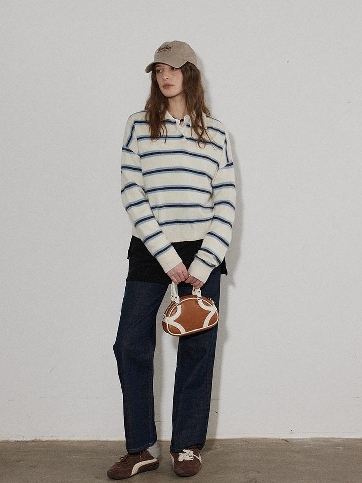 Lofi choose Cozy Knit Pullover Loose Fit Collared Office Women Knitwear Tops Sweaters