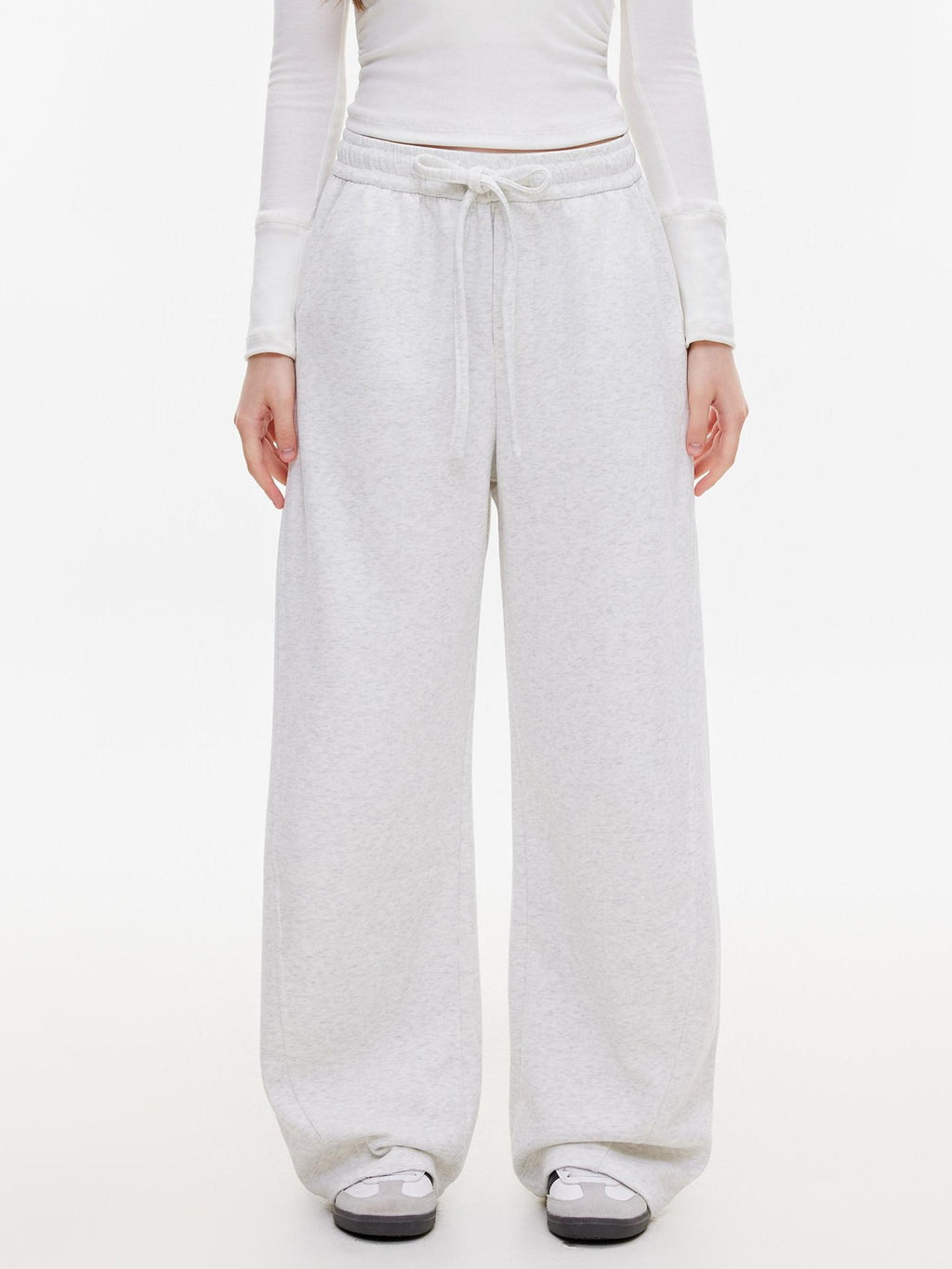 ikyou Thermal Casual Loose Pocket Elastic Waist Women Heather Gray Wide Leg Pants