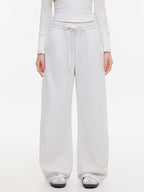 ikyou Thermal Casual Loose Pocket Elastic Waist Women Heather Gray Wide Leg Pants