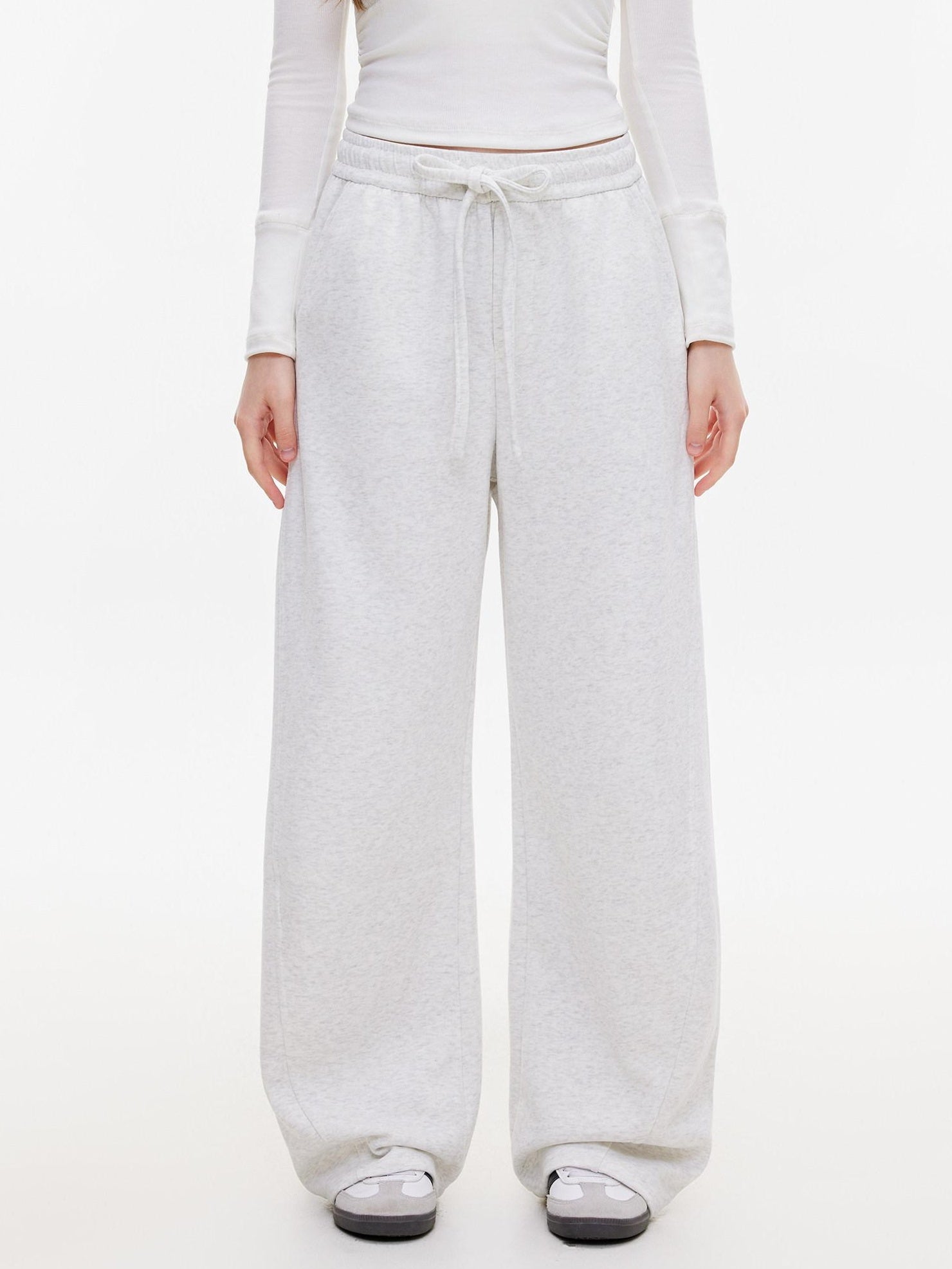ikyou Thermal Casual Loose Pocket Elastic Waist Women Heather Gray Wide Leg Pants