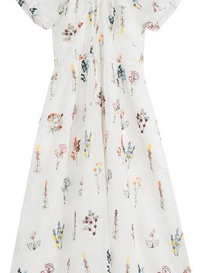 fano Lyocell Embroidered High Waist Puff Sleeve Aline Square Neck Party Maxi Dresses