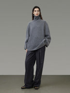 unspoken Warm Wool Blend Loose Fit Turtleneck Knitted Pullover Office Casual Gray Sweaters