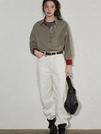 Lofi choose Pure Cotton Long Sleeve Loose Fit Contrast Plaid Button Down Women Shirts