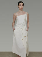 unspoken Cinched Waist Minimalist Asymmetric Spaghetti Strap A Line Midi Maxi Dresses