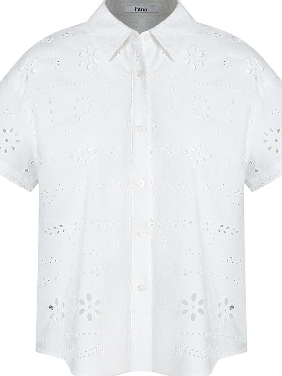 fano Pure Cotton Uv Korean Office Straight Short Sleeve Crew Neck Button Blouses
