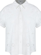 fano Pure Cotton Uv Korean Office Straight Short Sleeve Crew Neck Button Blouses