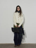 Lofi choose Soft Thick Loose Solid Knit Button Crewneck Long Sleeve Office Women Cardigans