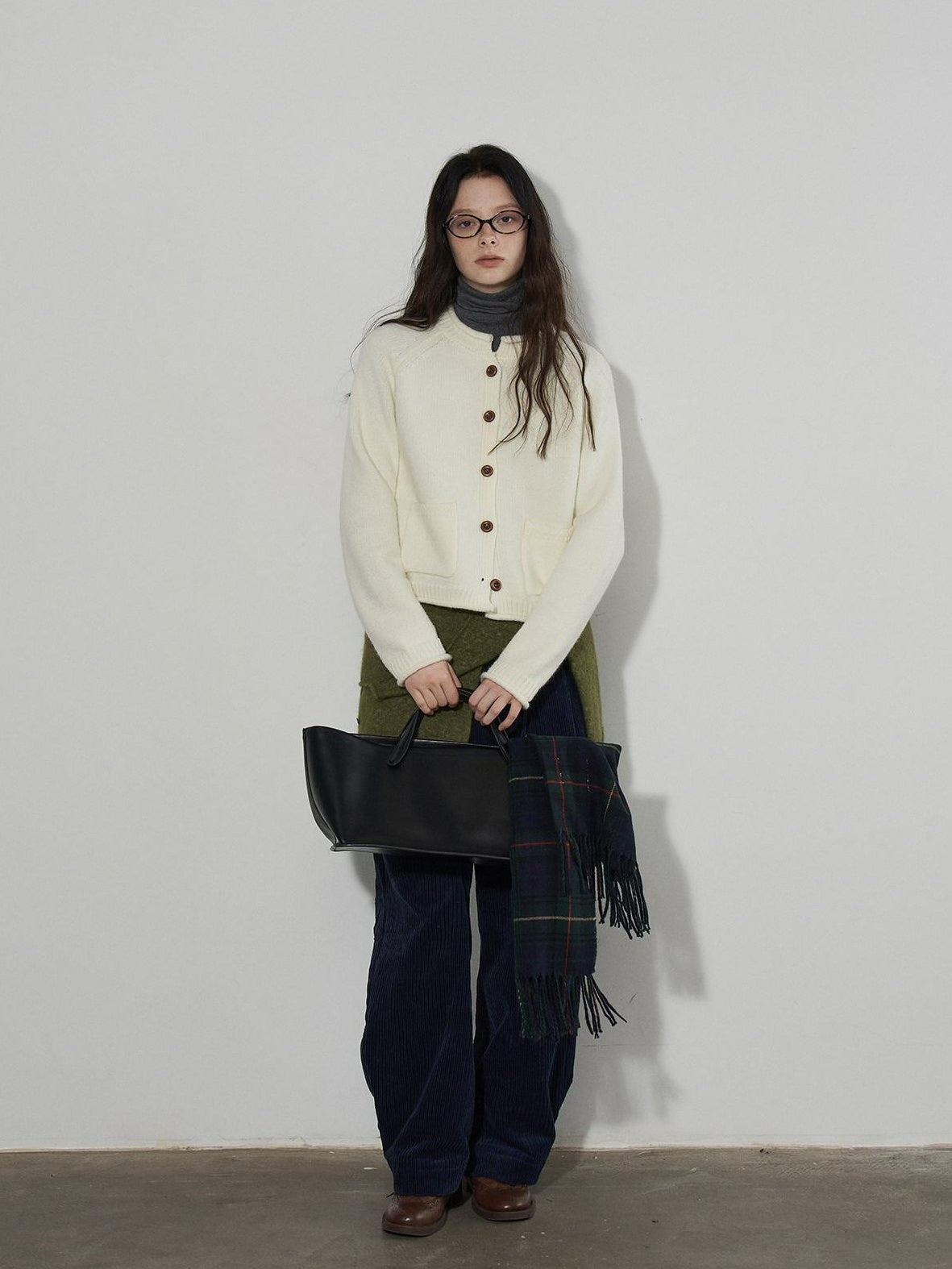 Lofi choose Soft Thick Loose Solid Knit Button Crewneck Long Sleeve Office Women Cardigans