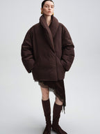 audreyyang Warm 90% Duck Down Loose Casual Stand Collar Women Chocolate Brown Down Jackets