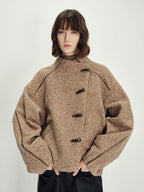 someonesometimes Insulated Original Design Loose Fit Button Stand Collar Unisex Short Coat