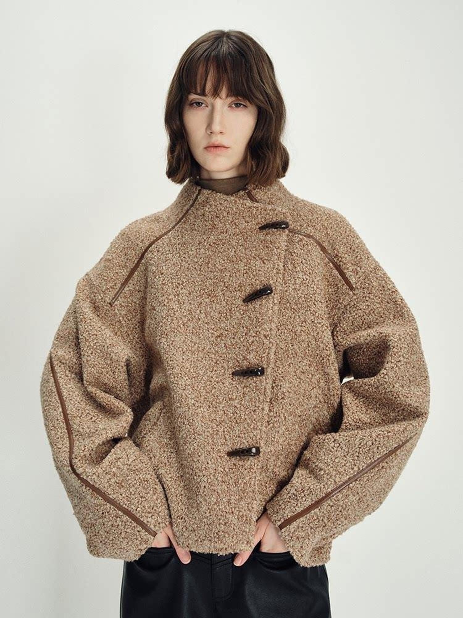 someonesometimes Insulated Original Design Loose Fit Button Stand Collar Unisex Short Coat