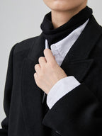 fano Thick Doublebreasted Blazer Collar Commuter Midlength Women Black Long Coats