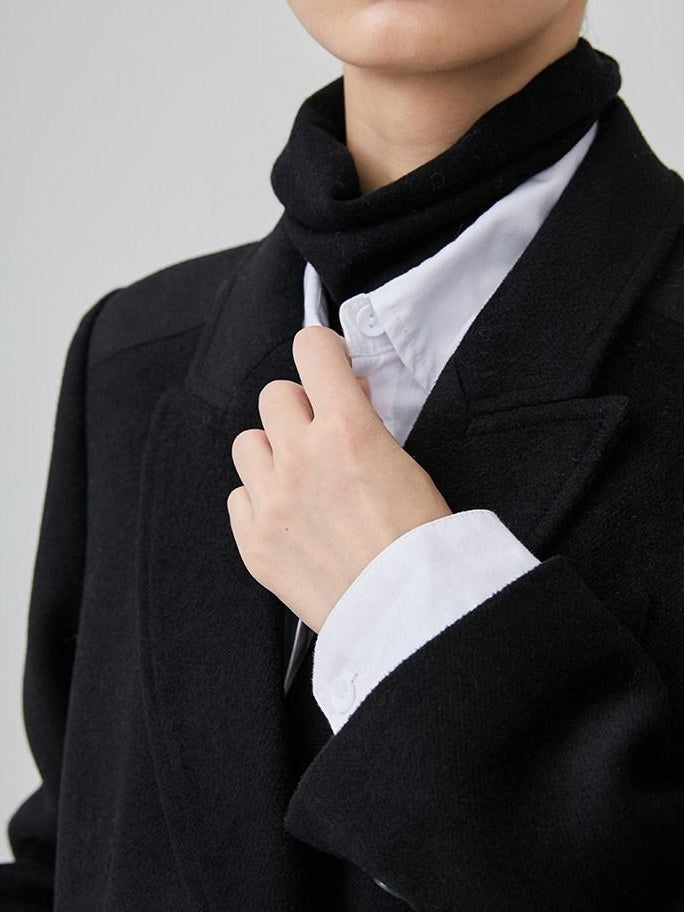 fano Thick Doublebreasted Blazer Collar Commuter Midlength Women Black Long Coats