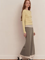 someone sometimes Elegant Patchwork Low Waist H Shape Straight Camel Women Daily Midi Skirts