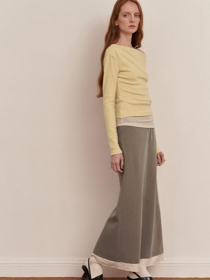 someone sometimes Elegant Patchwork Low Waist H Shape Straight Camel Women Daily Midi Skirts