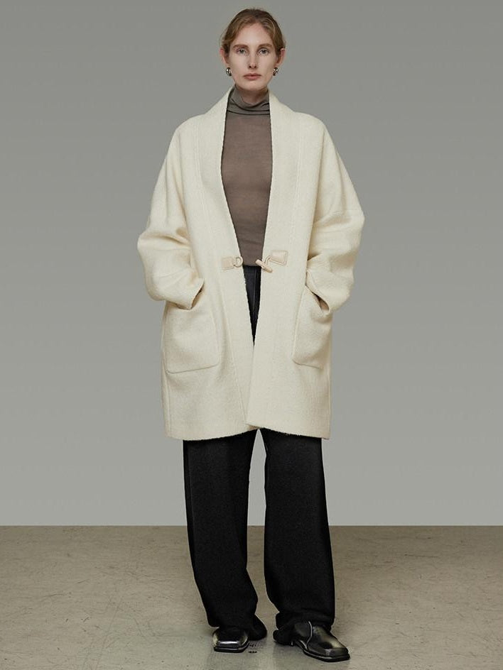 unspoken Minimal 3D Tailored Oversized Single Button Workwear White Mid Length Long Coats