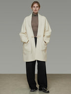 unspoken Minimal 3D Tailored Oversized Single Button Workwear White Mid Length Long Coats