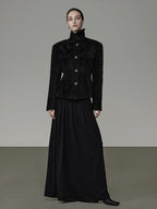 unspoken Slimming French Slim Fit Waist Cinch Stand Collar Black Nylon Women Short Coat