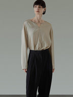 unspoken Skin Friendly Breathable Minimal Loose V-neck Longsleeve Women Champagne Blouses