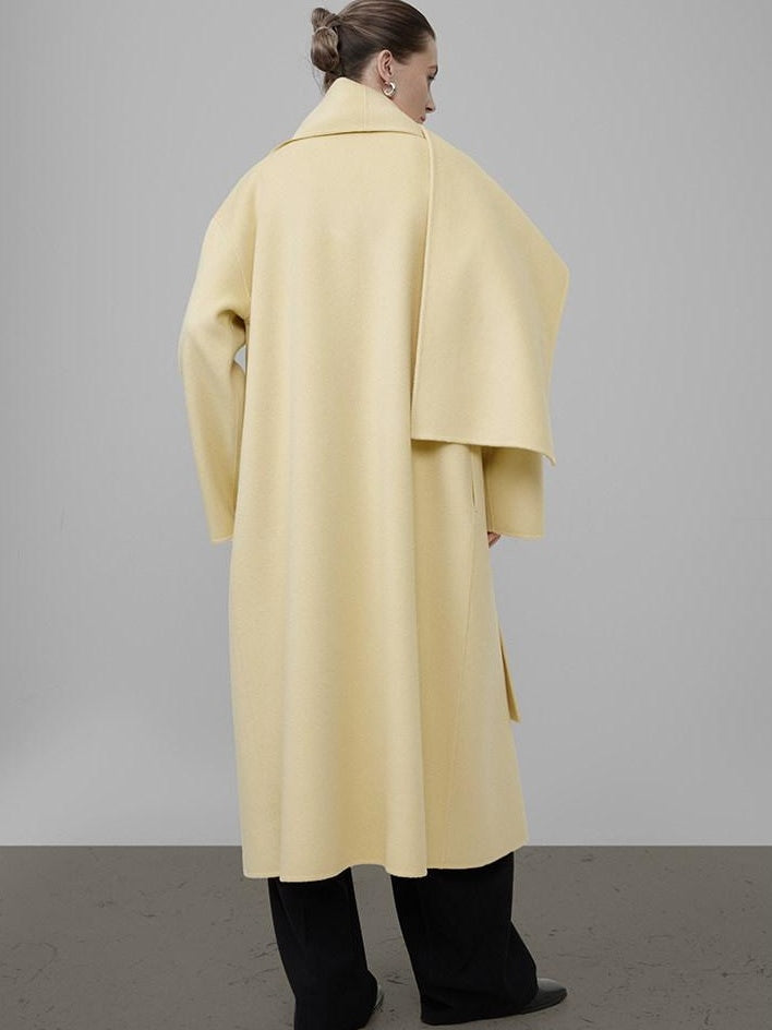 unspoken 100 Percent Wool Bright Yellow Long Straight Minimalist Office Wool Coats