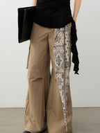 audreyyang Cotton Blend Geometric Pocket Relaxed Fit Commuter Women Straight Pants