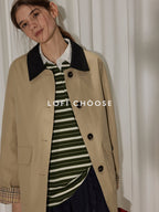 Lofi choose Cotton Blend Loose Fit Commuter Short Single Breasted Khaki Black Trench Coats