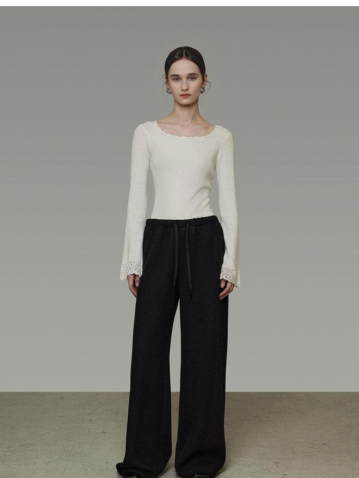 unspoken High Waist Tailored Tie Waist Minimal Workwear Breathable Straight Wide Leg Pants