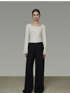 unspoken High Waist Tailored Tie Waist Minimal Workwear Breathable Straight Wide Leg Pants
