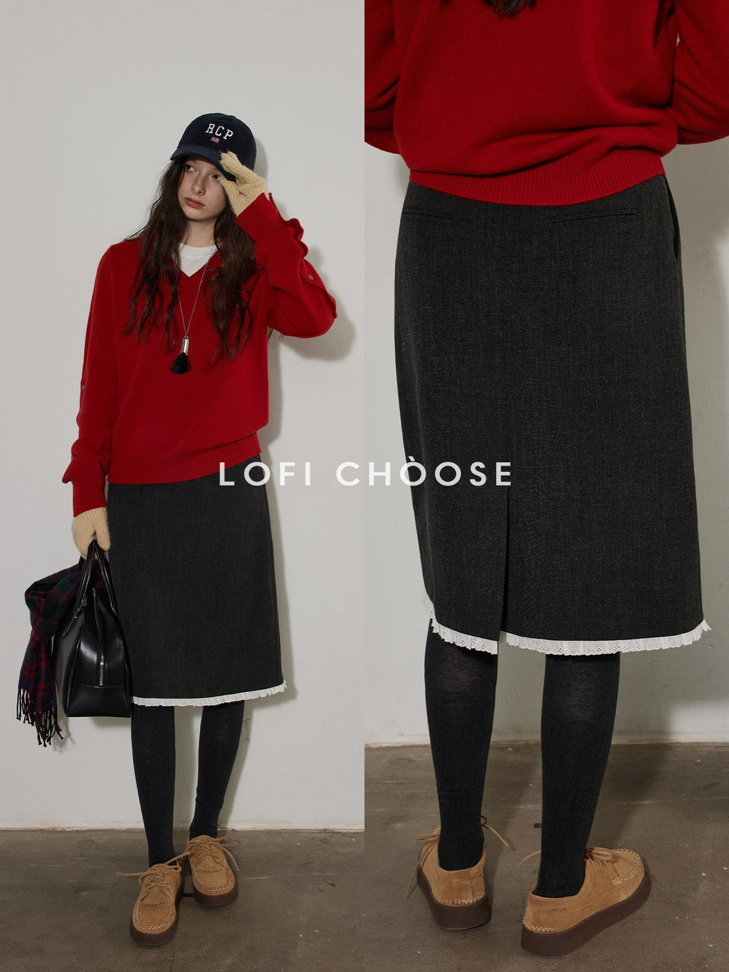 Lofi choose High Waist Office Ready Solid Panel Straight Loose Fit Women Midi Skirts