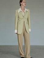 unspoken Streamlined Slim Fit Sage Green Notch Lapel Single Breasted Office Women Blazers