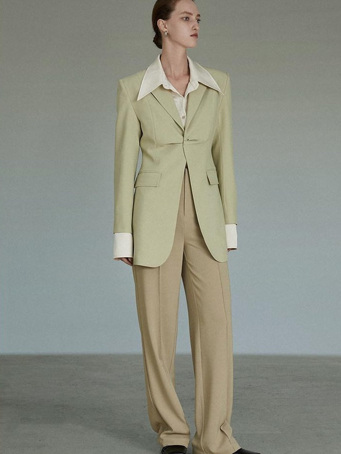 unspoken Streamlined Slim Fit Sage Green Notch Lapel Single Breasted Office Women Blazers