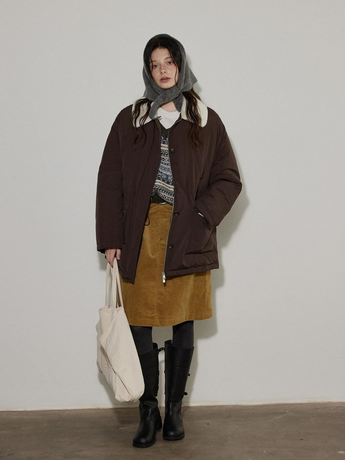 Lofi choose Cozy Thick V-neck Oversized Commuter Knit Pullover Brown Sweaters