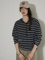 Lofi choose Embroidered Striped Loose Commuter Drop Shoulder For Women Long Sleeve T-Shirts