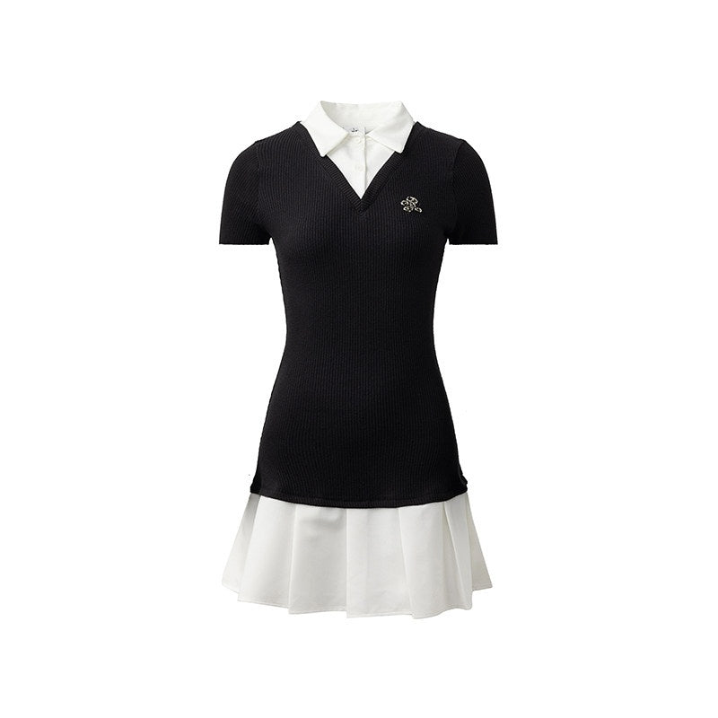 ikyou_100_Percent_Cotton_Waist_Cinch_Patchwork_Collared_Short_Sleeve_Midi_Dresses_MISSTT