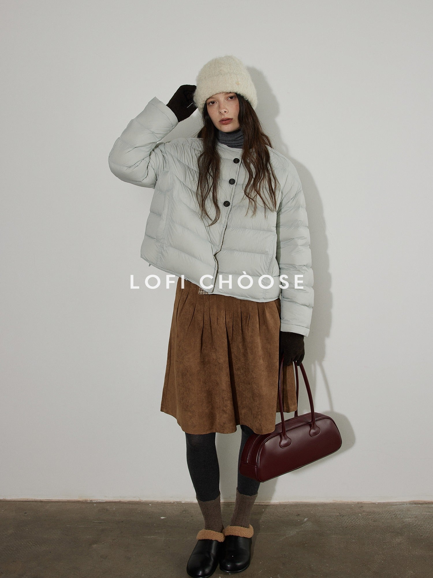 Lofi choose 90% White Duck Down Commuter Loose Fit Hoodless Zip Light Blue Down Jackets