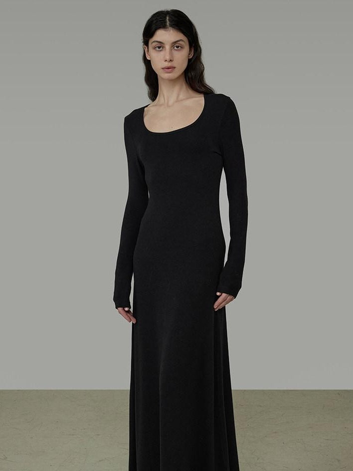 unspoken Waist Defining Knit Hline Minimalist Commuter Long Sleeve Maxi Dresses