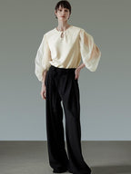 unspoken Breathable Original Loose Spliced Lantern Sleeve Pullover Polyester Blouses