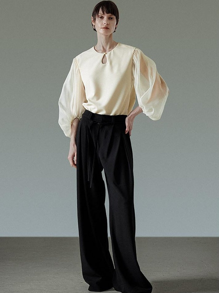 unspoken Breathable Original Loose Spliced Lantern Sleeve Pullover Polyester Blouses