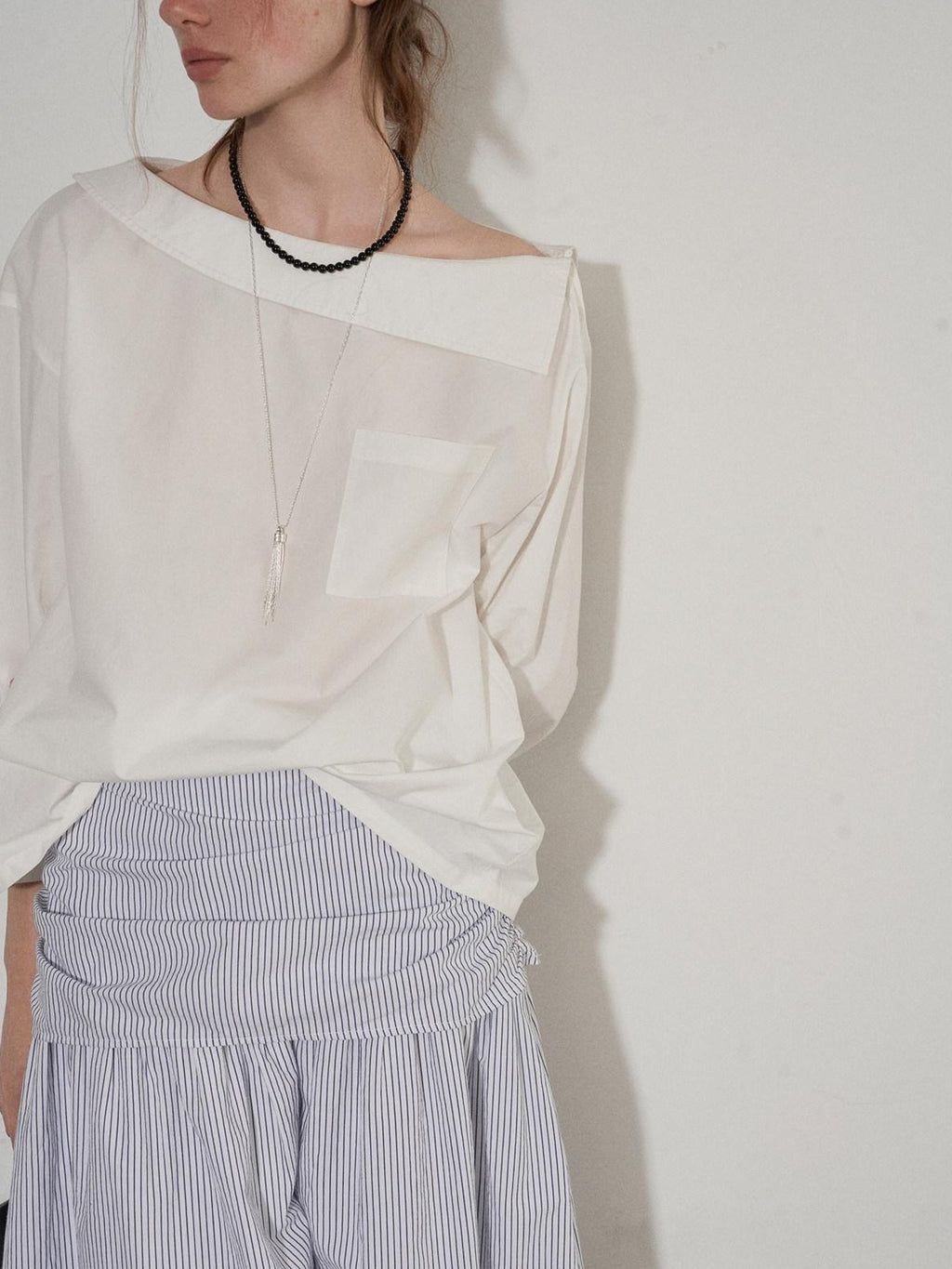 Lofi choose High Waist Cotton Comfort Pleated Loose Fit Office Women Blue Stripe Midi Skirts