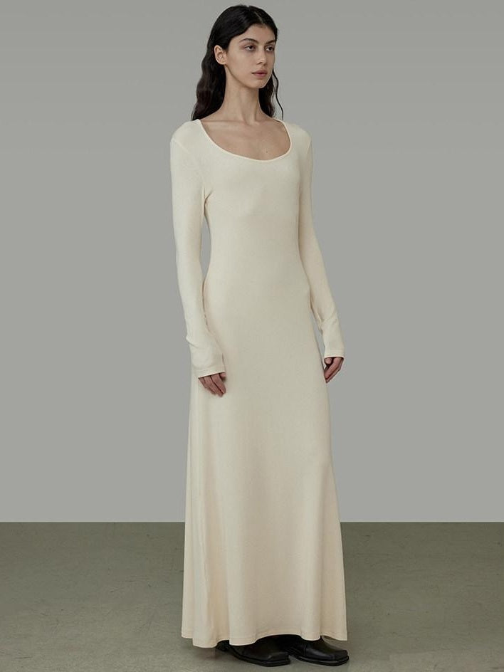 unspoken Waist Defining Knit Hline Minimalist Commuter Long Sleeve Maxi Dresses