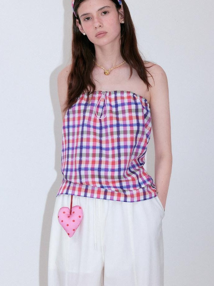 fano Rainbow Plaid Stretch Oversized H Silhouette High Waist Women Tube Tops